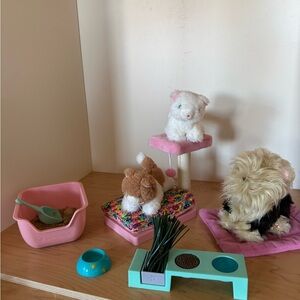 American Girl Doll Cat Care Essentials and Posable Yorkie with Bed & Leash